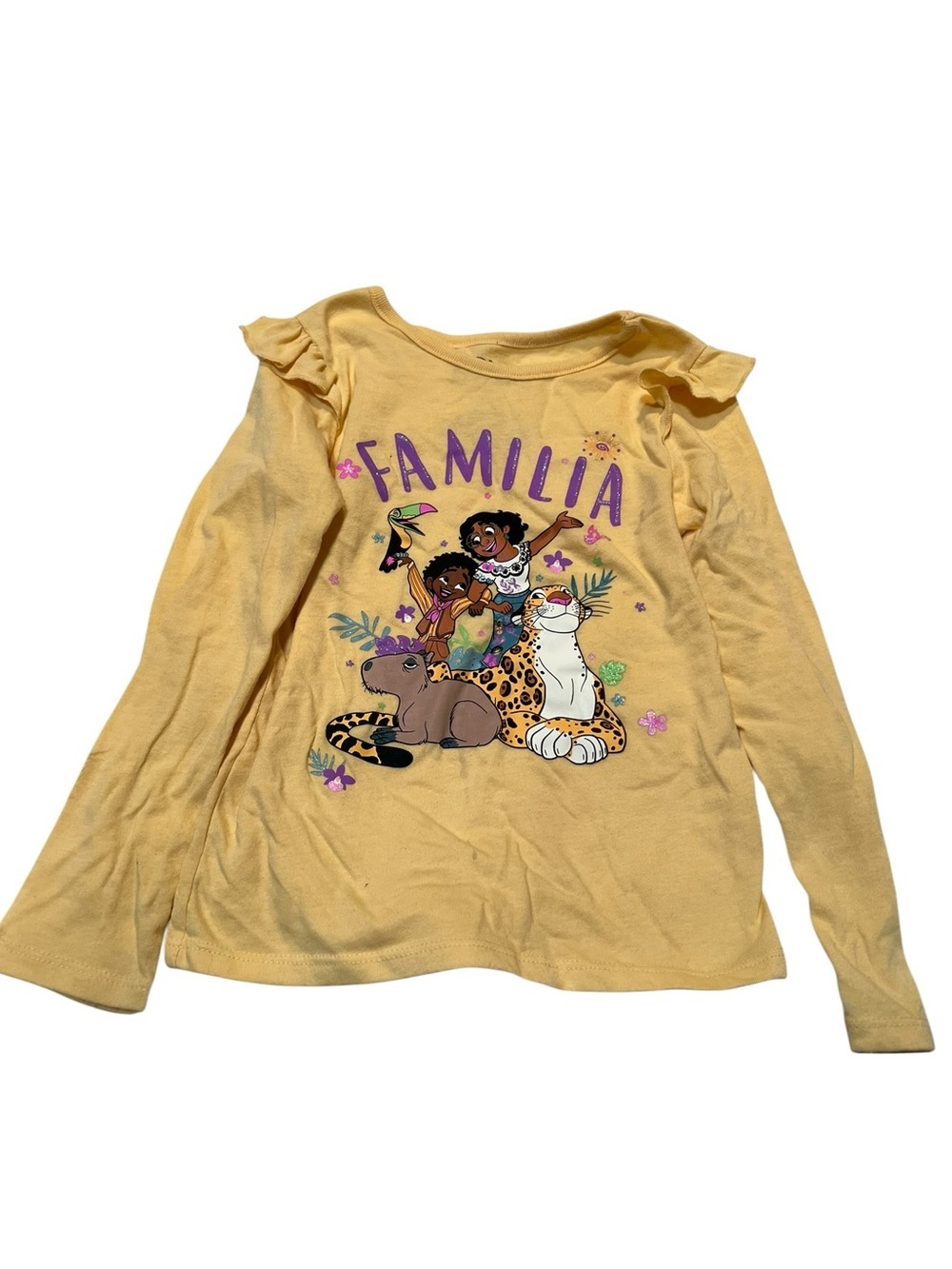 Encanto Disney Girls Size 5 Long Sleeve T-Shirt Yellow Familia Ruffle Cotton